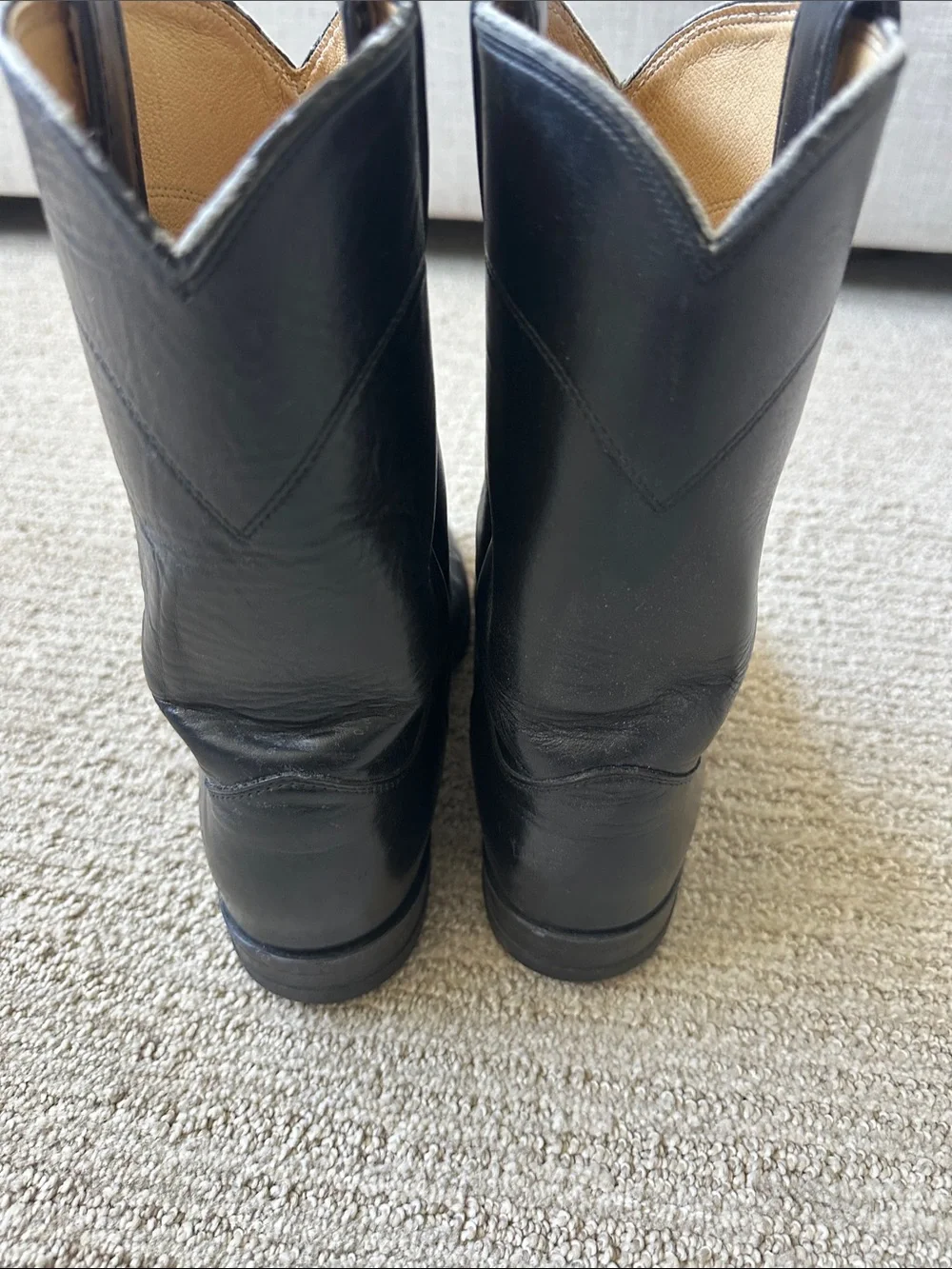 Justin Boots Black Leather Mid-Calf Western Pull-On Boots